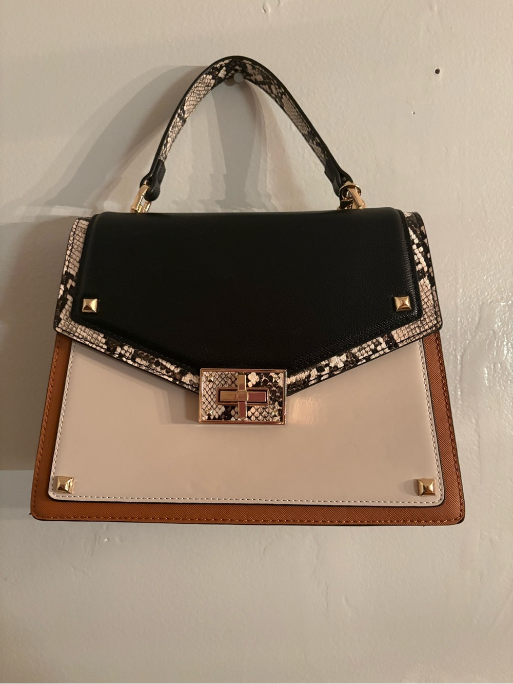 Aldo Snake Skin and Colorblock Design Top-Handle Bag 8x10”